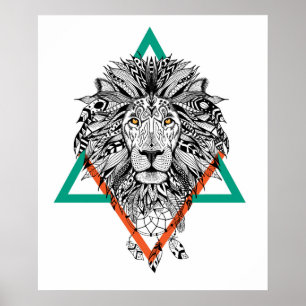 Aztec geometriskt lejont porträtt poster