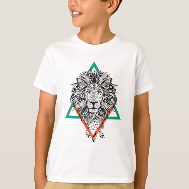 Aztec geometriskt lejont porträtt t shirt (Framsida)