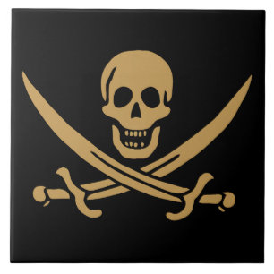 Aztec Gold Skull & Cutlass Pirat Calico Jack Kakelplatta