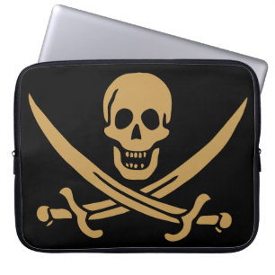 Aztec Gold Skull & Cutlass Pirat Calico Jack Laptop Fodral