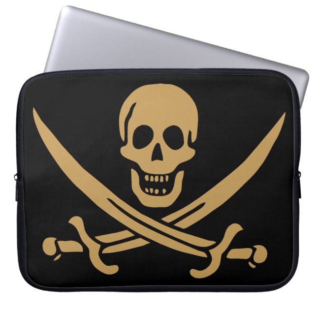 Aztec Gold Skull & Cutlass Pirat Calico Jack Laptop Fodral (Framsidan)