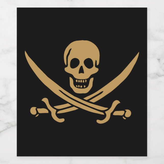 Aztec Gold Skull & Cutlass Pirat Calico Jack Vinflaska Etikett (Singel etikett)