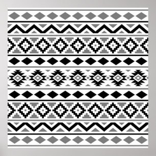 Aztec grå färg för vit för extraktmönster III Poster