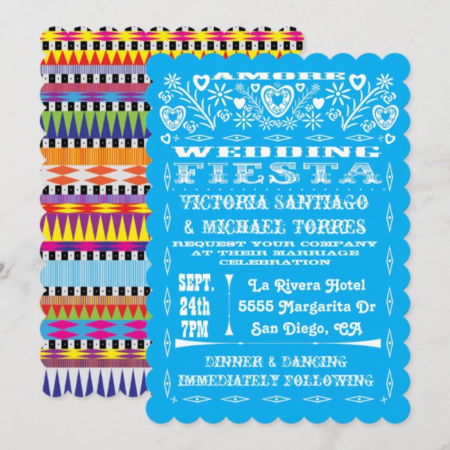 Aztec Graphic Mexican Bröllop Papel Picado inbjuda Inbjudningar (Fram/baksida)