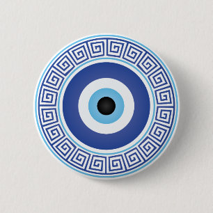 Aztec Grekiska cirkeln Nyckel Evil Öga Blue White Knapp