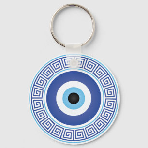 Aztec Grekiska cirkeln Nyckel Evil Öga Blue White Nyckelring