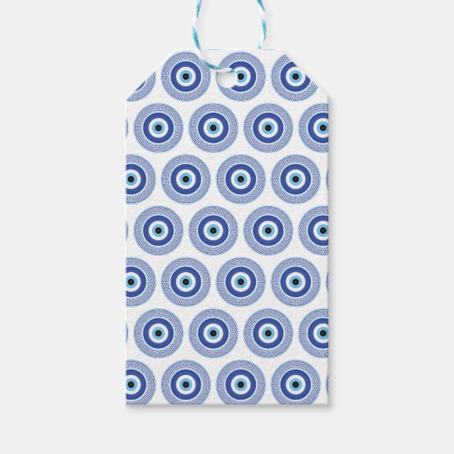 Aztec Grekiska cirkeln Nyckel Evil Öga Mönster Blu Presentetikett (Framsidan)