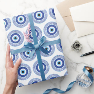 Aztec Grekiska cirkeln Nyckel Evil Öga Mönster Blu Presentpapper