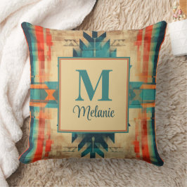 Aztec Grunge Mönster Anpassat Namn och Monogram Kudde