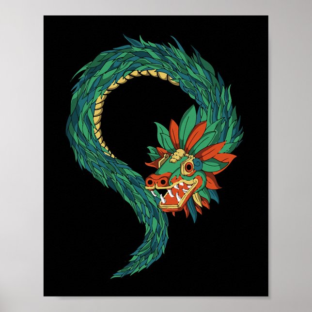 Aztec Gud Quetzalcoatl Snake Dragon Inca Maya Civi Poster (Framsidan)