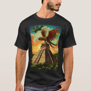 Aztec gud Quetzalcoatl som flyger på pyramidens ov T Shirt