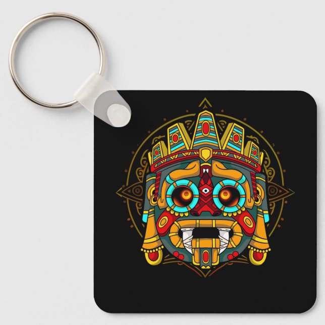 Aztec Gud Tlaloc Mayan Mythology Gudom Mexican Hen Nyckelring (Framsida)