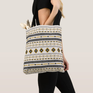 Aztec Guld Black Cream Mixed Motifs Mönster Tygkasse