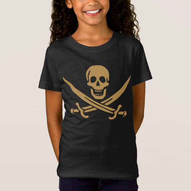 Aztec Guld Dödskalle & Sabel Sjöpirat Calico Jack T Shirt (Framsida)