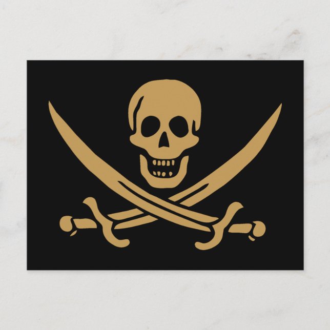 Aztec Guld Dödskalle & Sabel Sjöpirat Calico Jack Vykort (Framsida)