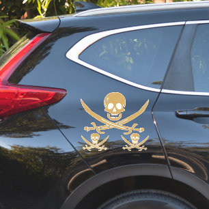 Aztec Guld Dödskalle & Svärd Pirat Calico Jack Klistermärken
