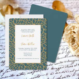 Aztec Guld Foliage Outline Bröllop Inbjudningar