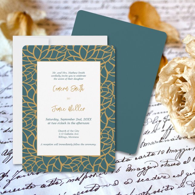 Aztec Guld Foliage Outline Bröllop Inbjudningar (Aztec Gold Foliage Outline Wedding Invitation)