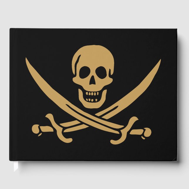 Aztec Guld Skull & Cutlass Pirat Calico Jack Gästböcker (Framsida)
