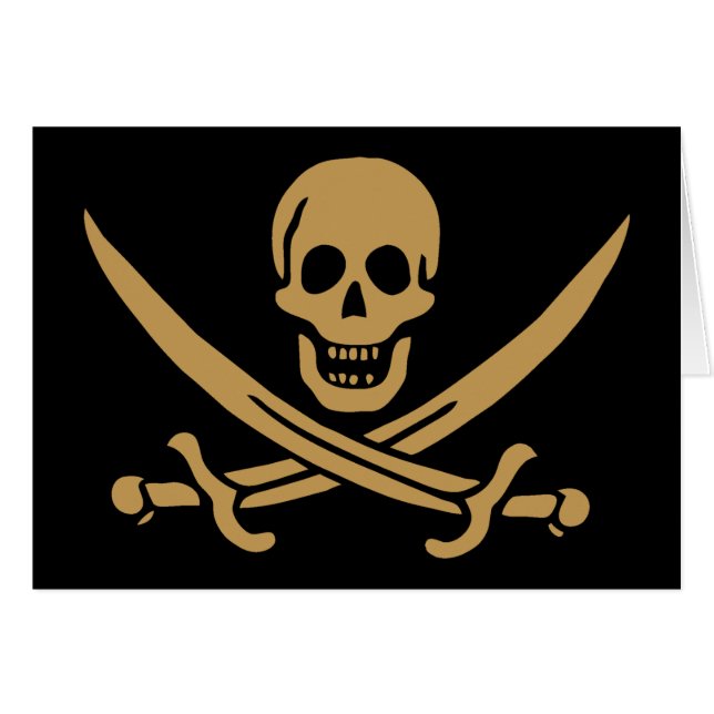 Aztec Guld Skull & Cutlass Pirat Calico Jack Hälsningskort (Framsidan Horizontal)