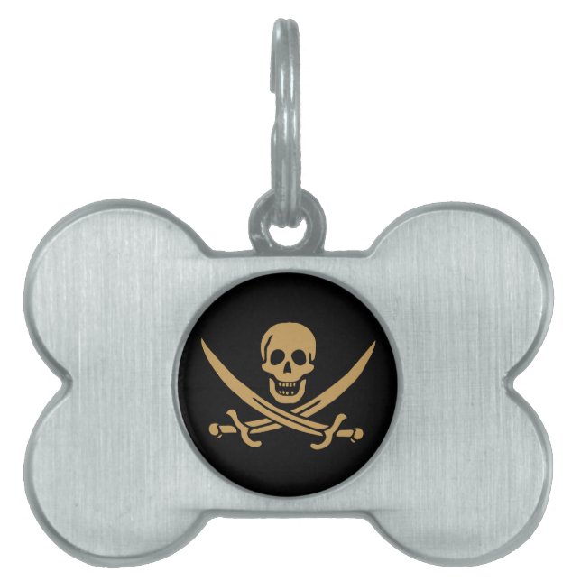Aztec Guld Skull & Cutlass Pirat Calico Jack ID-bricka Husdjur (Framsidan)