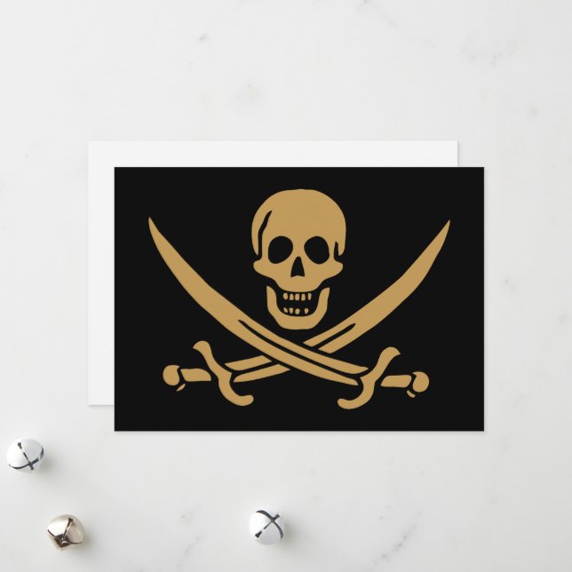 Aztec Guld Skull & Cutlass Pirat Calico Jack Julkort (Fram/Back In Situ)