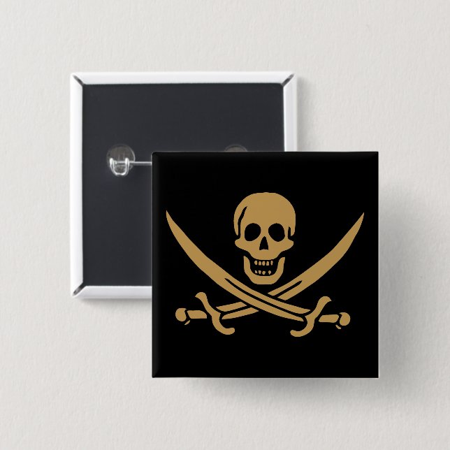 Aztec Guld Skull & Cutlass Pirat Calico Jack Knapp (Framsida & baksida)