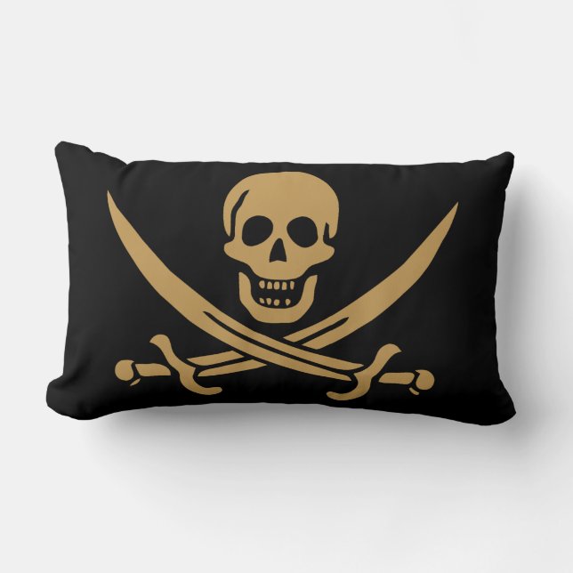 Aztec Guld Skull & Cutlass Pirat Calico Jack Lumbarkudde (Framsida)