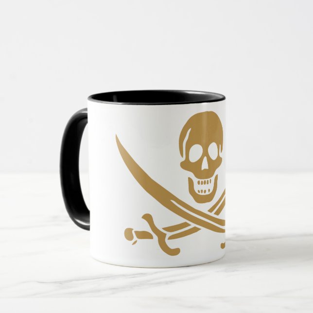 Aztec Guld Skull & Cutlass Pirat Calico Jack Mugg (Framsida vänster)