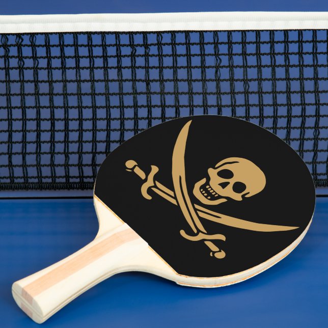 Aztec Guld Skull & Cutlass Pirat Calico Jack Pingisracket (Insitu)