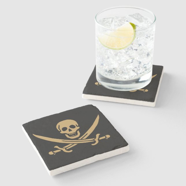 Aztec Guld Skull & Cutlass Pirat Calico Jack Stenunderlägg (Sidan)