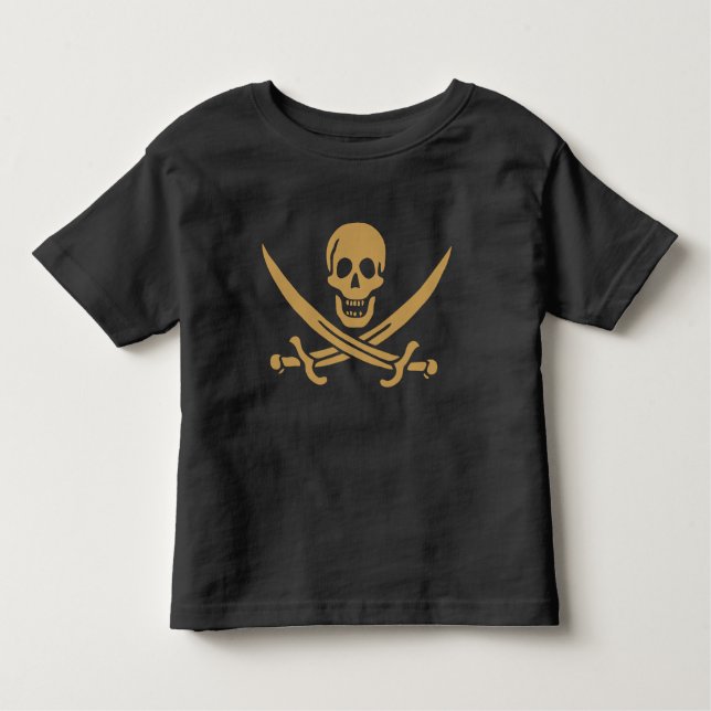 Aztec Guld Skull & Cutlass Pirat Calico Jack T Shirt (Framsida)