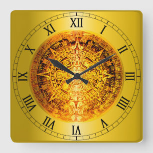 Aztec guld verkställer kalendern fyrkantig klocka