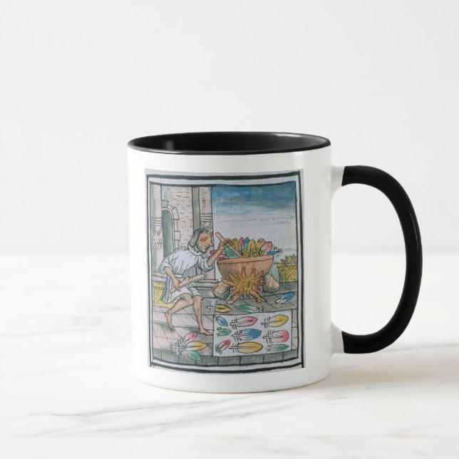 Aztec hantverkare som färgar fjädrar mugg (Höger)