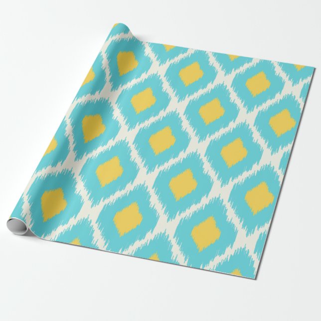 Aztec Ikat för moderiktig blåttgult stam- mönster Presentpapper (Utrullad)