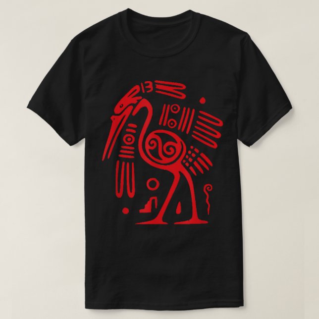 Aztec Incan or Mayan Style Red Heron Art T Shirt  (Design framsida)