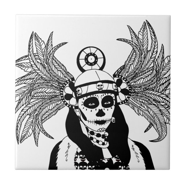Aztec Indian Day of the dead Skeleton man art Kakelplatta (Framsidan)