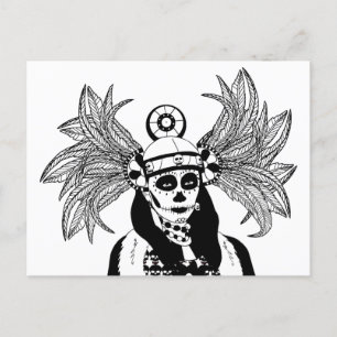 Aztec Indian Day of the dead Skeleton man art Vykort