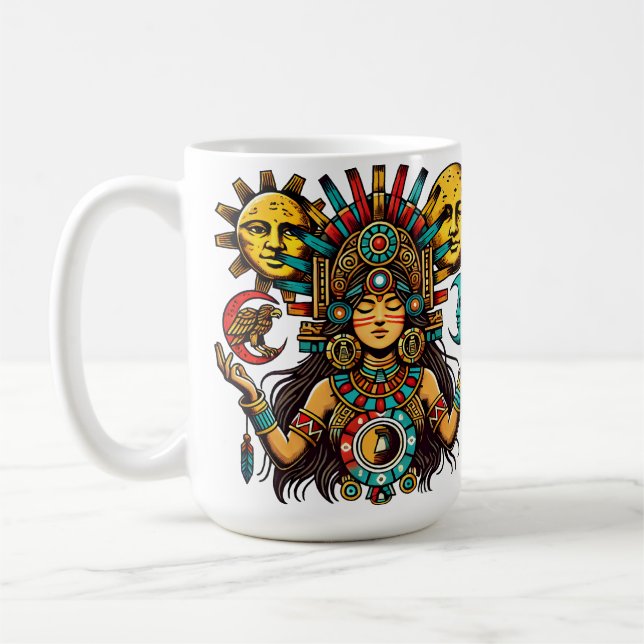 Aztec Indian wo Man princess sol måne Folk art Kaffemugg (Vänster)