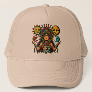 Aztec Indian wo Man princess sol måne Folk art Keps