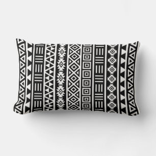 Aztec Influence Lodrät Ptn White på Black Lumbarkudde