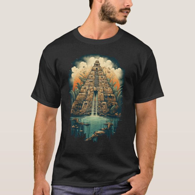 Aztec Inka Maya Mystic Jungle Temple Pyramid Graph T Shirt (Framsida)