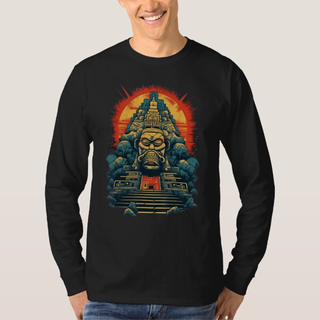 Aztec Inka Maya Mystic Jungle Temple Pyramid Graph T Shirt (Framsida)