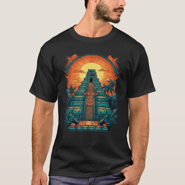 Aztec Inka Maya Mystic Jungle Temple Pyramid Graph T Shirt (Framsida)