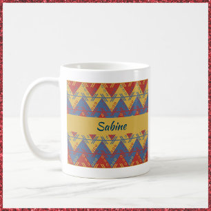 Aztec Inspired Blue Red och Guld Kaffemugg