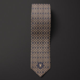 Aztec-Inspired Slate Grått och Sand Mönster Slips