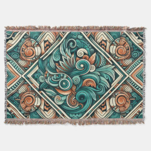 Aztec-Inspired Teal och Terracotta Mönster Filt