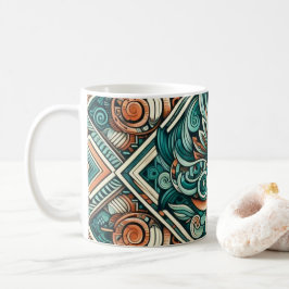 Aztec-Inspired Teal och Terracotta Mönster Kaffemugg