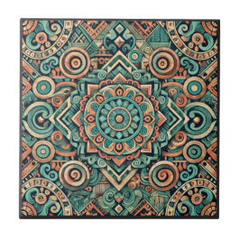 Aztec-Inspired Teal och Terracotta Mönster Kakelplatta