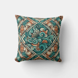 Aztec-Inspired Teal och Terracotta Mönster Kudde